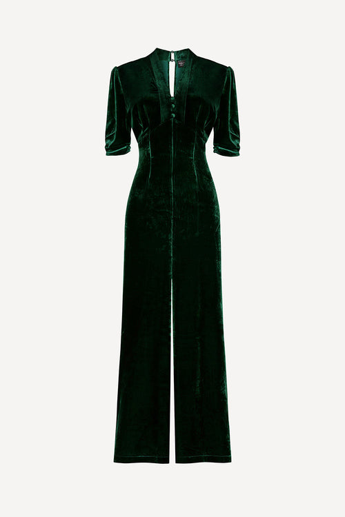 Green Silk Velvet Jumpsuit