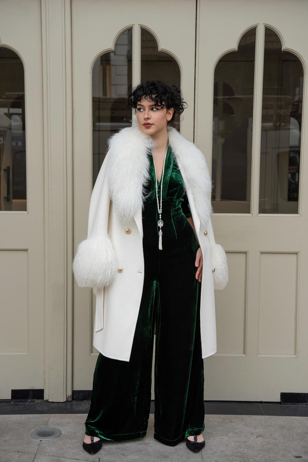 Luxe Mongolian shearling trim coat